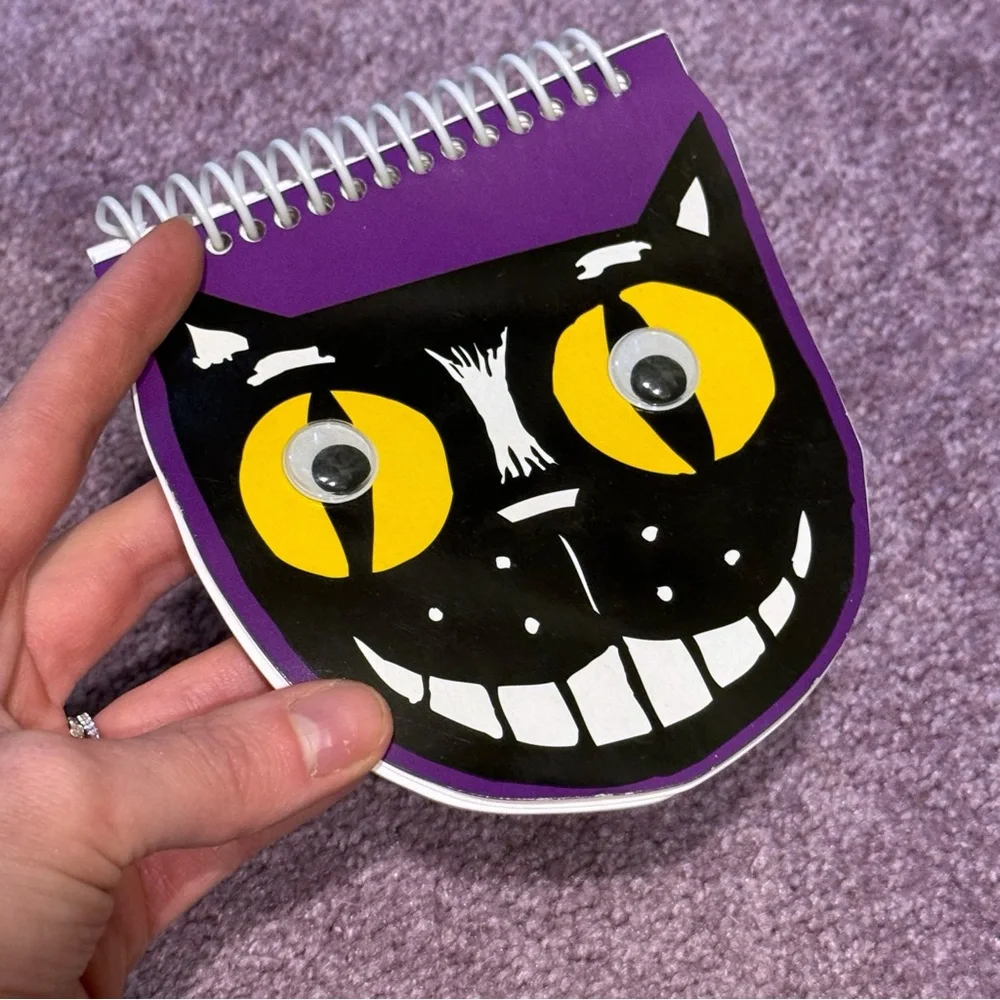 Purple Black Cat Face Notepad Halloween Alice in Wonderland Twee School Drawing